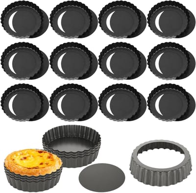 Cakevorm set 12-delig met hefbodem - mini quichevorm met anti-aanbaklaag - perfect voor quiche en taart - SnelShoppen