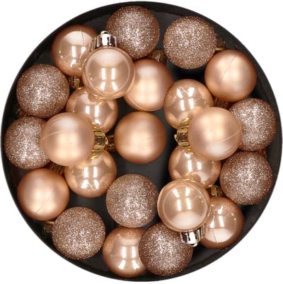 Decoris Mini kerstballen - 28x st - toffee bruin - D3 cm - kunststof - kerstversiering
