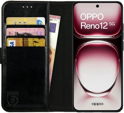 Rosso Element Geschikt voor Oppo Reno 12 | Wallet Book Case | Portemonnee Hoesje | 3 Pasjes | Magneetsluiting | Stand Functie | Zwart
