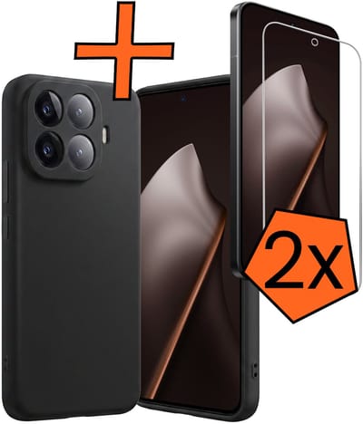 Hoes - Met 2x Screenprotector - Geschikt voor Xiaomi 15T Pro - Sterk & Shockproof - Back Cover - Siliconen Case - Telefoon Hoes - Zwart