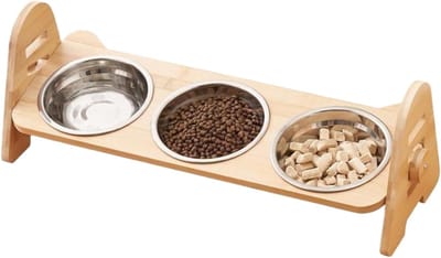 Katten Voerbak - Verhoogde Standaard - Comfortabel Eten - Drie Kommen - 53.5 cm Lengte - Niet gespecificeerd