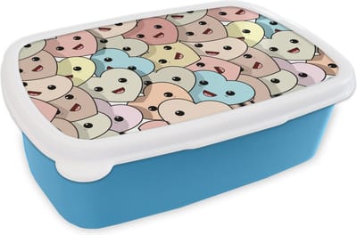 Broodtrommel Blauw - Lunchbox - Brooddoos - Hart - Patroon - Baby - 18x12x6 cm - Kinderen - Jongen