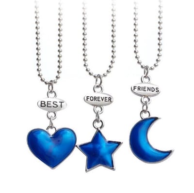 Fako Bijoux® - Vriendschapsketting - BFF Ketting - Best Friends Forever - Maan, Hart & Ster - Blauw