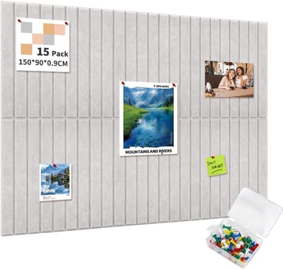 150x90cm Groot Zelfklevend Filt Prikbord, 15 Stuks 30x30cm Decoratief Filt Prikbord, Opvouwbaar Fotobord voor Kantoor Keuken, Foto's Memo's Wanddecoratie, Zilvergrijs