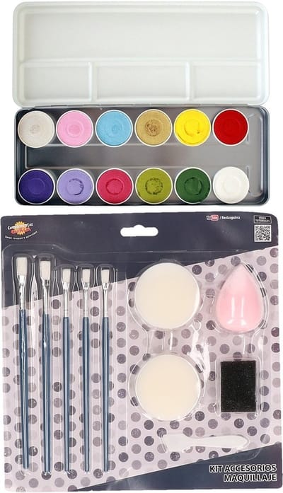 Superstar kinder schminken set - 12 kleuren basics - met grimeer gereedschap 10-delig - carnaval - schminken