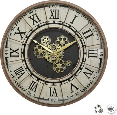 Atmosphera Wandklok/muur klok Stella Mare - Vintage Metal - Dia 57 cm - metaal/glas - lichtbruin - Luxe klokken