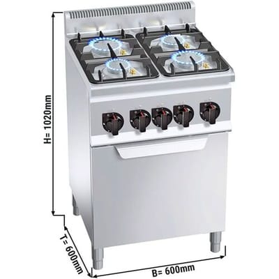 GGM Gastro Gasherd - 19 kW - 4 Brenner - inkl. Gasbackofen Statisch - 3,5 kW Zilver