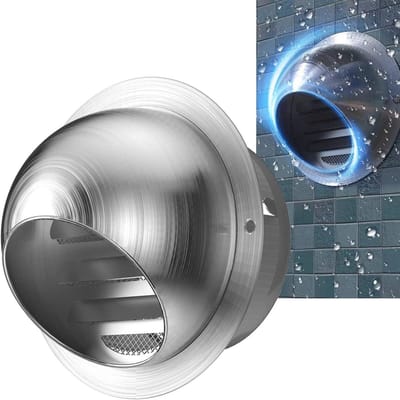 Roestvrij Staal Ontluchter - Wandrooster Afzuiging - Ventilatie Buiten - Ingebouwd Hor Gaas - Ø 100 mm - Zilver