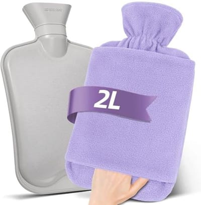 Warmwaterkruik met fleece-overtrek - 2 liter - Lekvrije bedfles voor kinderen en volwassenen - Zachte warmwaterzak met kangoeroezak