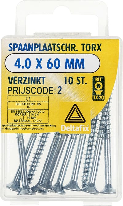 Deltafix spaanplaatschroef platkop / torx / met nibs / type 17 snijpunt verzinkt 4.0 x 60 mm 10 st.