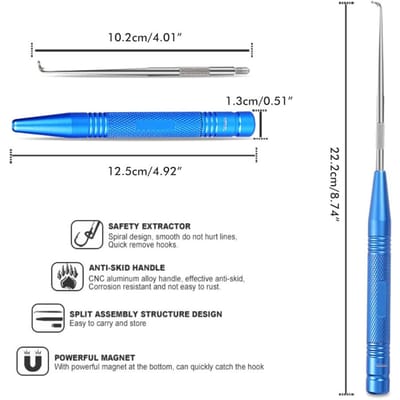 Kit d'outils de démontage rapide d'hameçons de pêche, 2 pièces bleu/grise