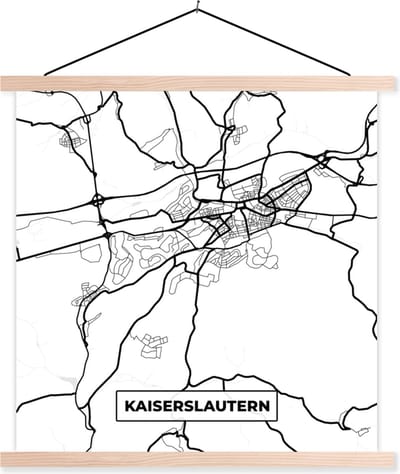 Posterhanger incl. Poster 40x40 cm - Schoolplaat - Kaart - Kaiserslautern - Plattegrond - Stadskaart - Textielposter - Blanke latten - Stadskaart