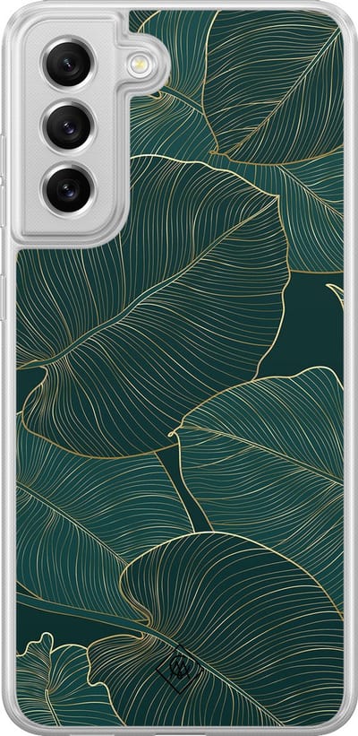 Casimoda® hoesje - Geschikt voor Samsung Galaxy S21 FE - Monstera Leaves - 2-in-1 case - Schokbestendig - Bloemen - Verhoogde randen - Groen, Transparant