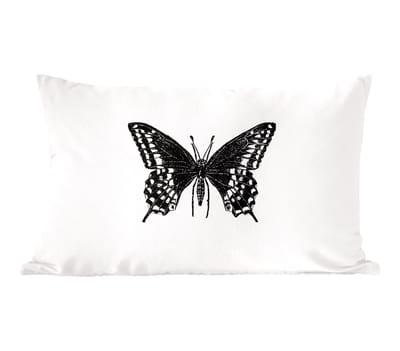 Sierkussens - Kussentjes Woonkamer - 50x30 cm - Vlinder - Dieren - Retro - Zwart wit