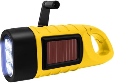 GELLDG Zaklamp - Oplaadbaar - Handbediende zaklamp op zonne-energie - Superheldere LED-lamp - Met karabijnhaak - Noodzaklamp met handaandrijving - Geschikt voor kamperen, noodgevallen, stroomuitval - Geel