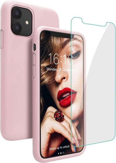 hoesje Geschikt voor: iPhone 12 Pro TPU Silicone rubberen + 2 Stuks Tempered screenprotector - licht roze