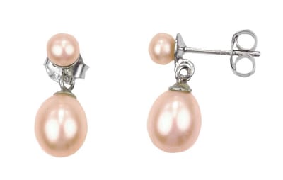 Zoetwater parel oorbellen Si - oorstekers - echte parels - zalm - zilver - luxe sieraden zakje - parel oorbellen dames