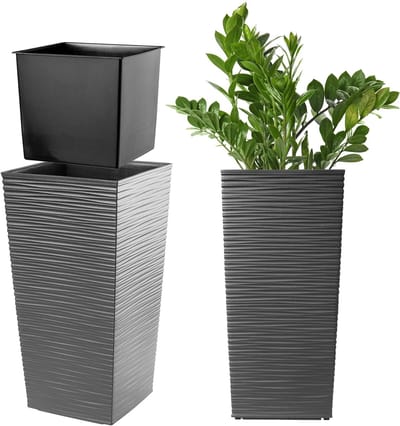 KADAX Bloempot, bloembak van kunststof, plantenbak voor bloemen, binnen en buiten, tuin, balkon, terras, huis, weerbestendig, imitatie rotan (36 cm hoog, grafiet)