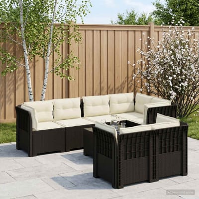 vidaXL - 7-Zits - Tuinbank - met - Kussens - Rattan - Look - PP - Antraciet