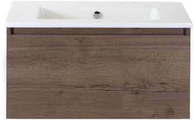 Frozen Badmeubelset 80 cm - Greeplijst in Kleur - Tabacco - Keramische Wastafel Wit Zonder Kraangat