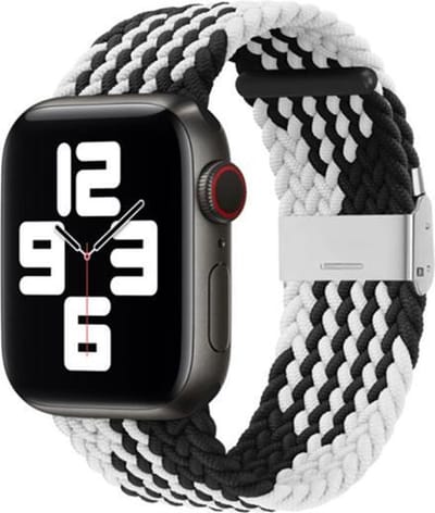 By Qubix - Geschikt voor Apple Watch bandje - Braided nylon bandje - Zwart met wit - Geschikt voor Apple Watch 38mm / 40mm / 41mm / 42mm - nylon - bandje iWatch