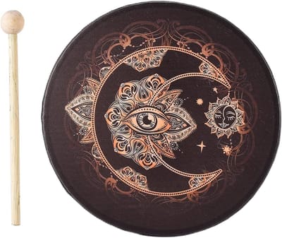 Spirituele Trommel - Decoratieve Trommel - Meditatie Muziek - Handgemaakt Hout Leer - 10 Inch - Zwart
