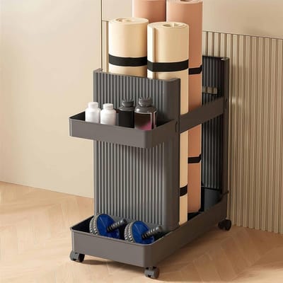 Opbergkar Fitness - Hulpmiddel Organizer - Sportspullen Opbergen - Met Handige Wielen - 50x26x50 cm - Wit