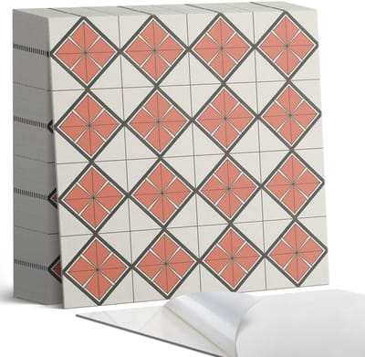 Coloray Plaktegels - Geometrisch ruitpatroon Zelfklevende Tegels - 20 cm x 20 cm - Rood Plaktegels - 20 stuks - Vierkant PVC Tegels - Plaktegels Badkamer - Plaktegels Vloer - Vinyltegels Vloer Zelfklevend - Wandtegel Zelfklevend