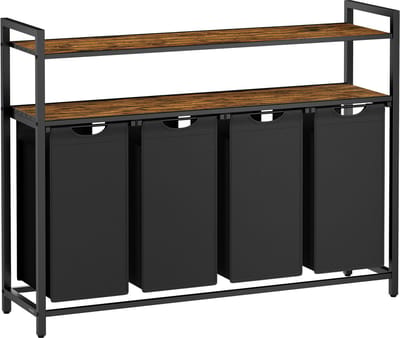 VASAGLE - Wasmand - Wasmand met 4 Uitneembare Tassen - Met Legplank - Voor Badkamer en Wasruimte