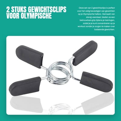 Dailygoods- Gewichtsclips 2 Stuks - Veerstaal Klemmen - Halter Klemmen - Rubber Grip - 25mm Barbell Clips - Schokbestendig en Duurzaam - Halterklemmen