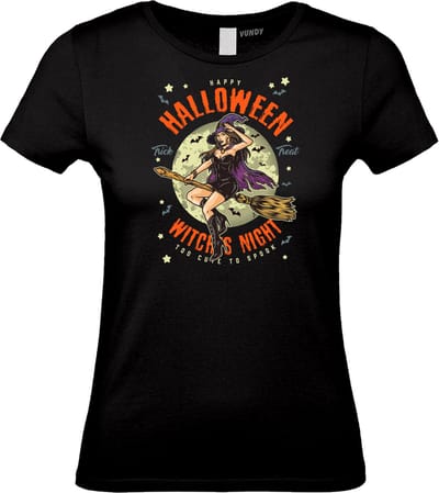 Dames t-shirt Witch Night | Halloween Kostuum Volwassenen | Halloween | Foute Party | Zwart dames | maat XS