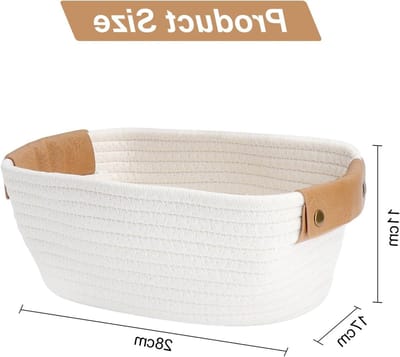 Gevlochten opbergmand voor badkamer, kinderkamer en woonkamer, multifunctionele organizer in beige, 28 x 18 x 11 cm, ideaal voor opbergen en decoratie, trendy en praktisch
