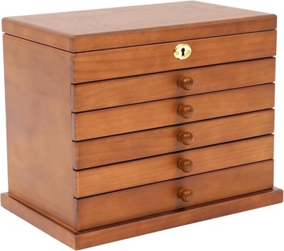 Grote Sieradendoos - Juwelendoos Houten Doos - Sieraden Opbergen - Met Spiegel - 31.5 x 24.5 x 20 cm - Bruin