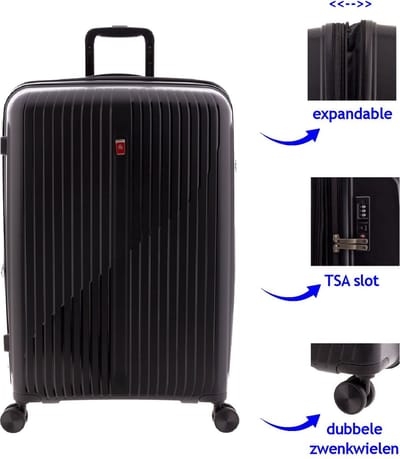 Gladiator Calypso Grote Expandable Koffer met TSA slot - 73 cm - 93/104 liter - Zwart