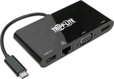 Tripp Lite USB 3.1 Gen 1 USB-C Adapter Converter Thunderbolt 3 Compatible 4K @ 30Hz - HDMI VGA USB-A Hub Port and Gigabit Ethernet Black - docking station - USB-C 3.1 - VGA HDMI - GigE