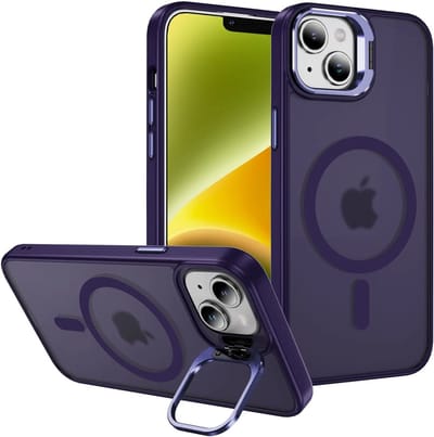 Hoesje Geschikt voor Apple iPhone 13 / 14 - Compatibel met MagSafe & Qi2 - Back Cover met Standaard - Camera Kickstand - Paars