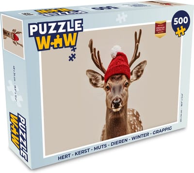Puzzel Hert - Kerst - Muts - Dieren - Winter - Grappig - Legpuzzel - Puzzel 500 stukjes - Kerstpuzzel - Kerstpuzzels - Kerst - Cadeau - Kerstcadeau voor mannen, vrouwen en kinderen