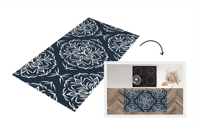 Keukenloper - Loper keuken - Patroon - Bloem - Donkerblauw - 120x60 cm - Keukenloper vinyl