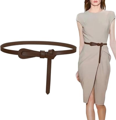 Damesriem van leer, verstelbare sjerp voor dames, dunne leren riem, elegant, geknoopt, casual leren broek, lengte 110 cm (zwart/bruin)
