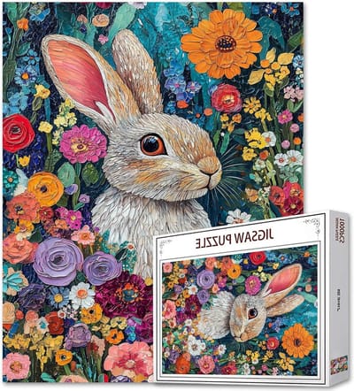 Konijnenpuzzel 1000 stukjes - Volwassen puzzel - Ontspanning thuis - Gerecycled karton - 50x70 cm - Bloemenprint