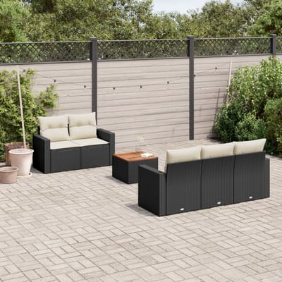 vidaXL - 6-delige - Loungeset - met - kussens - poly - rattan - zwart