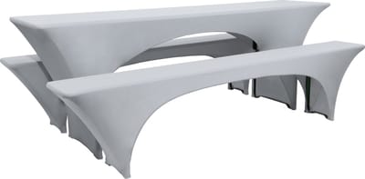 Beautissu Victoria - 3-delig Elastische Hoezen voor Biertentgarnituur 220x50 cm - Feestelijke Hoes voor Biertafel & 2 Hoezen voor Bierbanken in Grijs