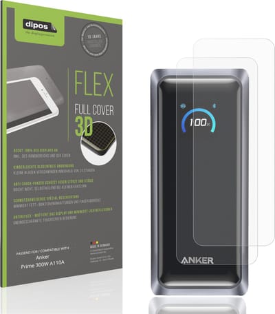 dipos FLEX – 2x Matte Screenprotector geschikt voor Anker Prime 300W A110A | Volledige Schermbescherming | Case-Friendly