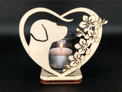 Waxinehouder incl glas Labrador 10x12cm blank berken