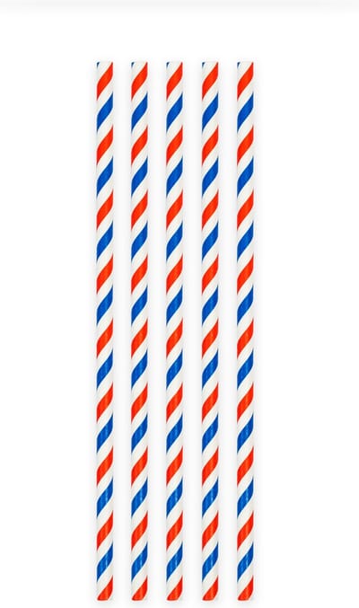 20 Papieren rietjes Rood / Wit / Blauw - 6mm x 197mm