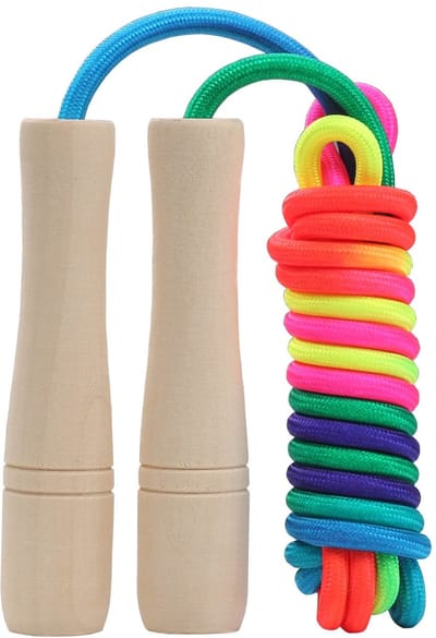longziming -Kinder Springtouw - Verstelbaar Touwtje - Sport Speelgoed - 280 Cm Lengte - Eenvoudige Aanpassing - Beukenhout En Katoen - Regenboog Kleuren - Veilige Grip Voor Ontwikkeling - 1 Stuks