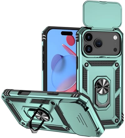 Coverup Hoesje - Geschikt voor iPhone 17 Pro Max Hoesje - Coverup Armor Ring Kickstand Back Cover met Camera Shield - Groen