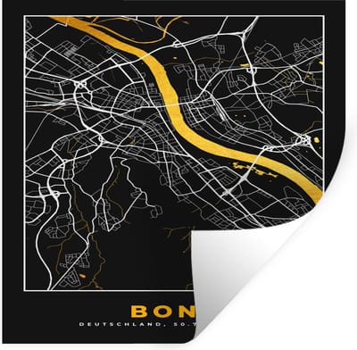 Muurstickers - Sticker Folie - Bonn - Stadskaart - Plattegrond - Kaart - Goud - Duitsland - 100x100 cm - Plakfolie - Muurstickers Kinderkamer - Zelfklevend Behang XXL - Zelfklevend behangpapier - Stickerfolie