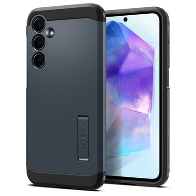Spigen Tough Armor Hoesje voor de Samsung Galaxy A55 - Back Cover met Kickstand Metal Slate