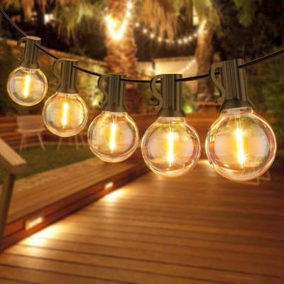 Lichtsnoer buiten, 10 waterdichte G40-lampjes, 3geschikt voorer – warm wit licht – geschikt voor terrassen, cafés, tuinen en feestdecoraties.